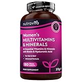 Multivitamine & Mineralien für Frauen - 24 essentielle aktive Vitamine & Mineralien mit zusätzlicher Hyaluronsäure - 180 vegane Tabletten - keine synthetischen Füllstoffe oder Bindemittel - Nutravita
