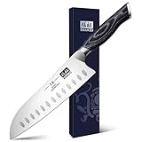 SHAN ZU Santoku Messer Kochmesser Küchemesser 18CM Extra Scharfe Profi Santokumesser aus Hochwertigem Carbon Edelstahl Chefmesser mit Ergonomischer K133 Holzgriff- GENBU-Serie
