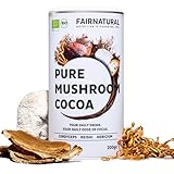 FAIRNATURAL® Pilz Kakaopulver Vegan [SCHOKOLADEN GESCHMACK] - Mushroom Powder Komplex Hochdosiert - Pilzkaffe - Mushroom Coffee - Vitalpilze Kakao aus Reishi Extrakt, Hericium & Chaga Pilz (200g)