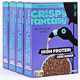 Crispy Fantasy Protein Müsli Glutenfrei Frühstückscerealien Zuckerarm & Ballaststoffreich Pflanzlich | Vegane Gesunde Cerealien Kinder & Erwachsene | 8 g Eiweiß pro Portion | Schokolade | 4er Pack