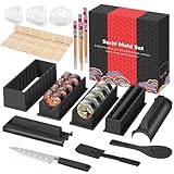 SKYSER Sushi Maker set, 20 Artikel Kit für Anfänger zum selber machen, mit Reis Roll Formen, Gabel, Messer, Rolling Matte, Stäbchen, komplett (Schwarz)